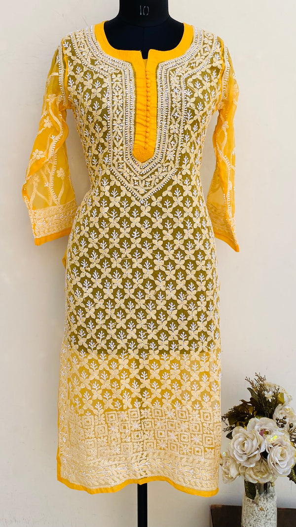 Lucknowi Chikankari Kurti Mustard Georgette