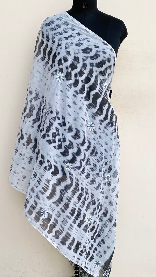 Lucknowi Chikankari Dupatta Black Chiffon