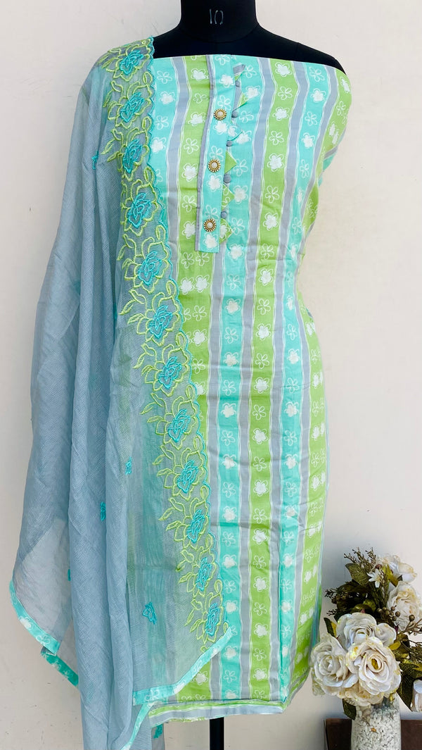 Designer Embroidered Suit Length 3 Piece Green Mal Cotton