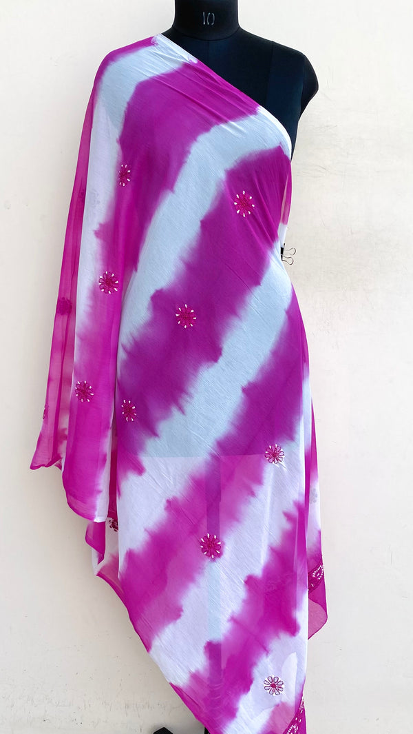 Lucknowi Chikankari Dupatta Pink Chiffon