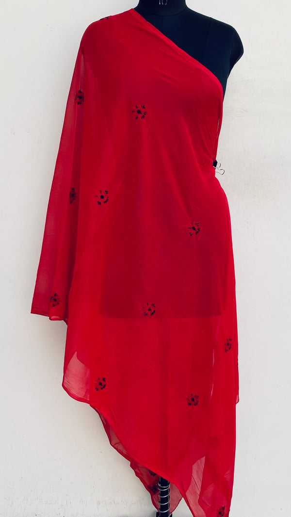 Lucknowi Chikankari Dupatta Red Chiffon