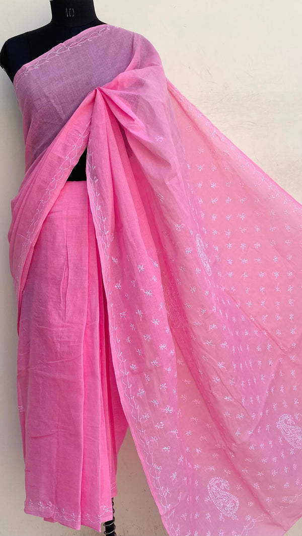 Lucknowi Chikankari Saree Pink Cotton