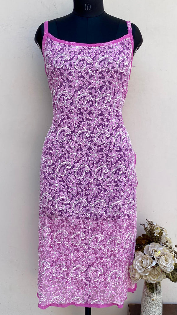 Lucknowi Chikankari Noodle Strap Kurti Pink Georgette