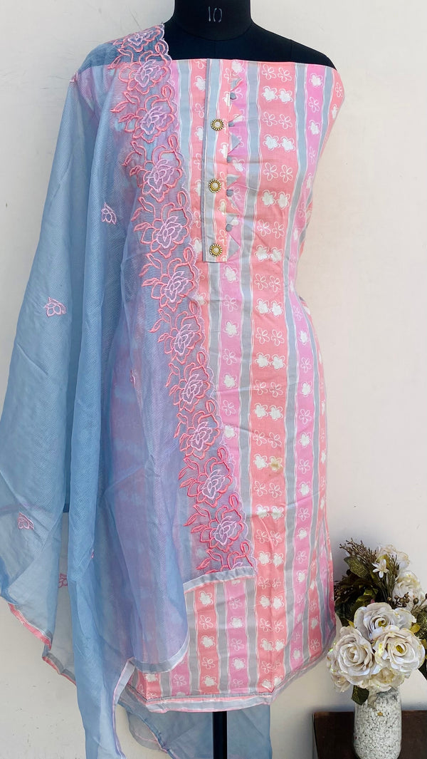 Designer Embroidered Suit Length 3 Piece Pink Mal Cotton