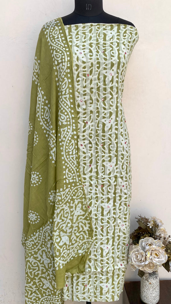 Designer Embroidered Suit Length 3 Piece Green Mal Cotton
