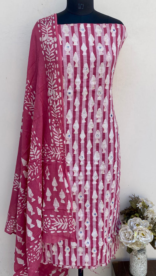 Designer Embroidered Suit Length 3 Piece Pink Mal Cotton