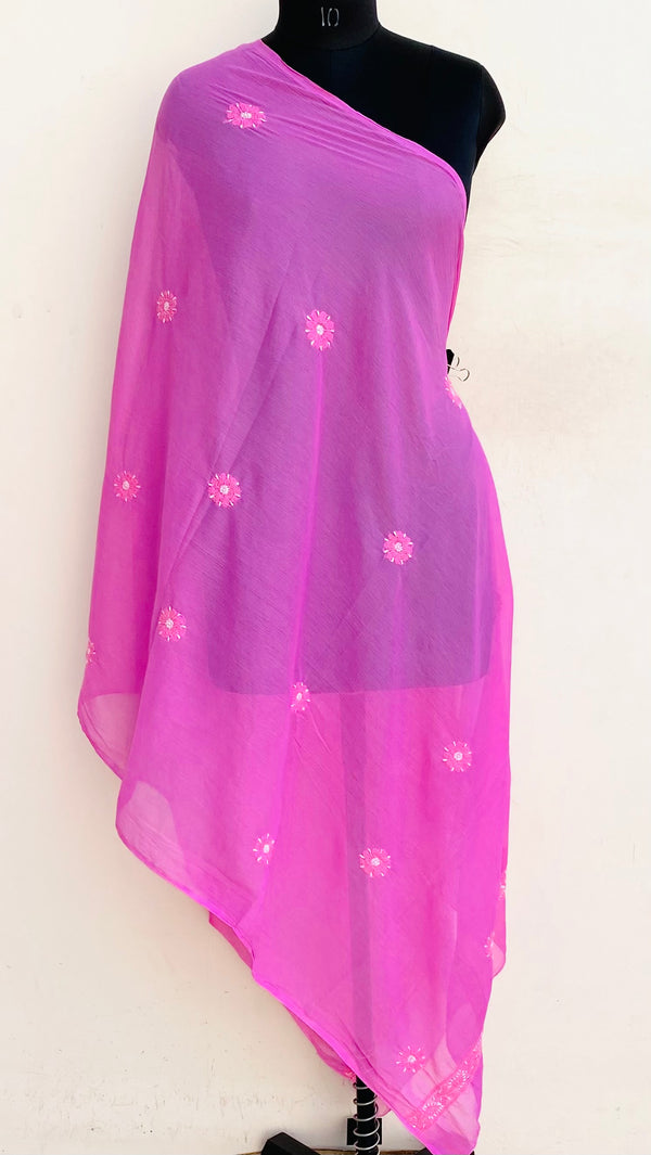 Lucknowi Chikankari Dupatta Pink Chiffon
