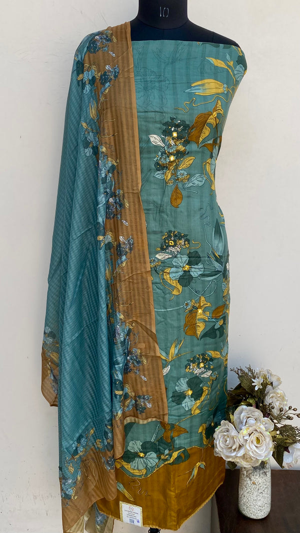 Designer Embroidered Suit Length 3 Piece Green Muslin Cotton