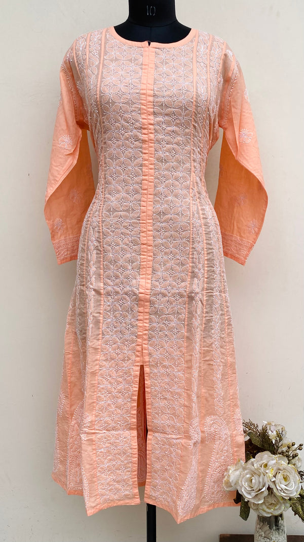 Lucknowi Chikankari Anarkali Peach Cotton