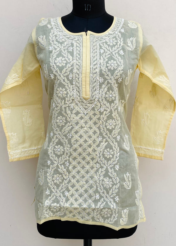 Lucknowi Chikankari Short Kurti Beige Cotton
