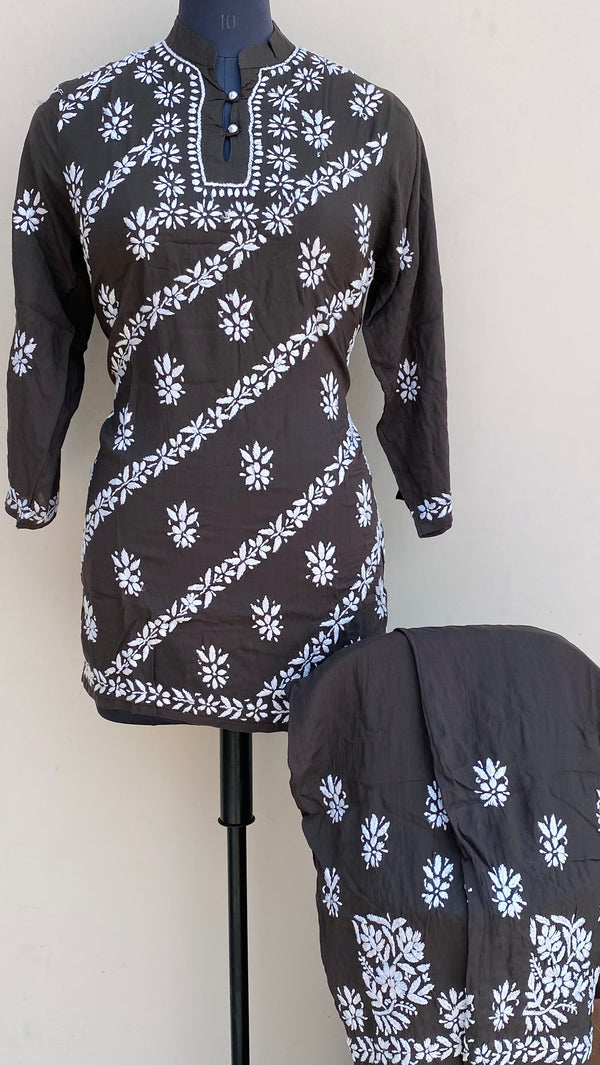 Lucknowi Chikankari Co-ord Set Black Muslin Cotton