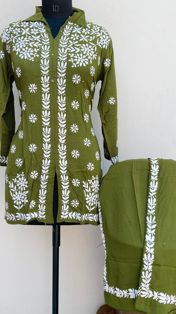 Lucknowi Chikankari Co-ord Set Green Muslin Cotton