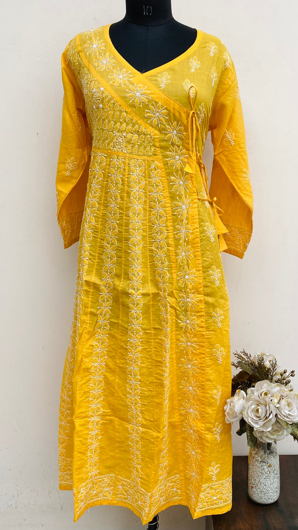 Lucknowi Chikankari Angrakha Mustard Cotton