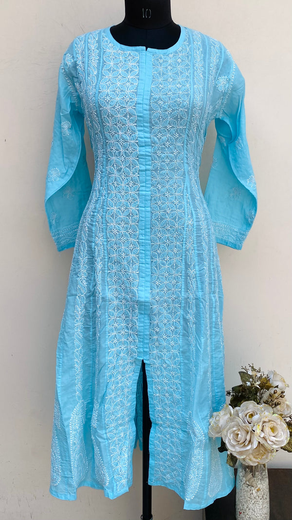 Lucknowi Chikankari Anarkali Kurti Blue Cotton