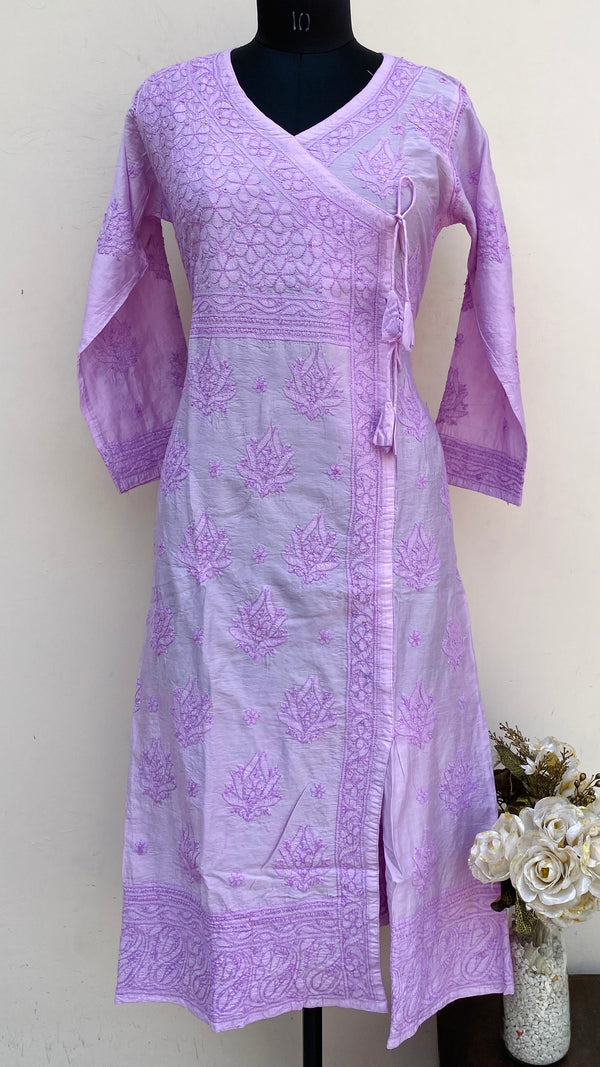 Lucknowi Chikankari Angrakha Kurti Purple Mal Chanderi With Self Work