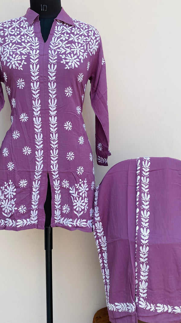 Lucknowi Chikankari Co-ord Set Purple Muslin Cotton