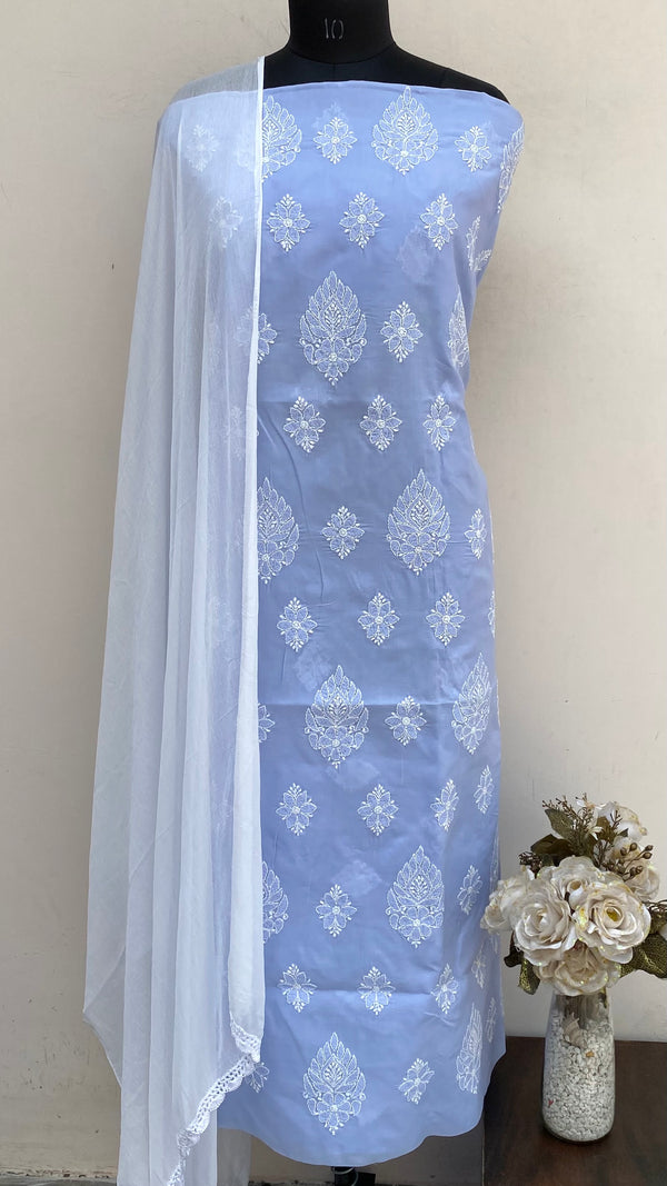 Lucknowi Chikankari Suit Length 3 Piece Purple Cotton