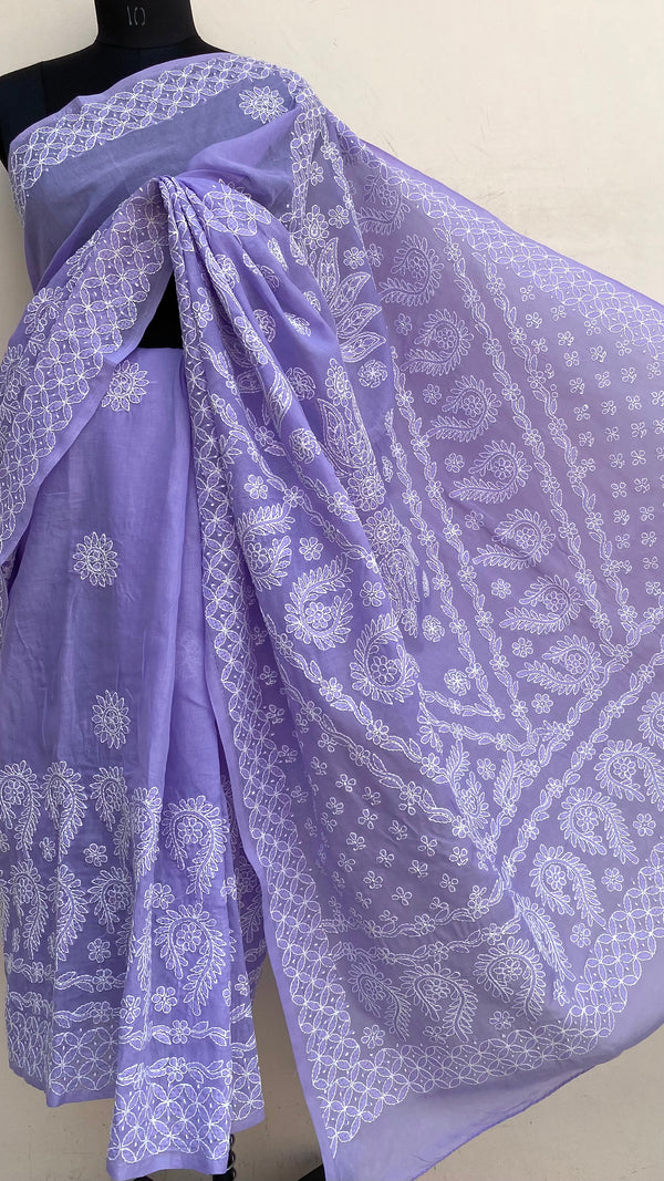 Lucknowi Chikankari Saree Purple Cotton