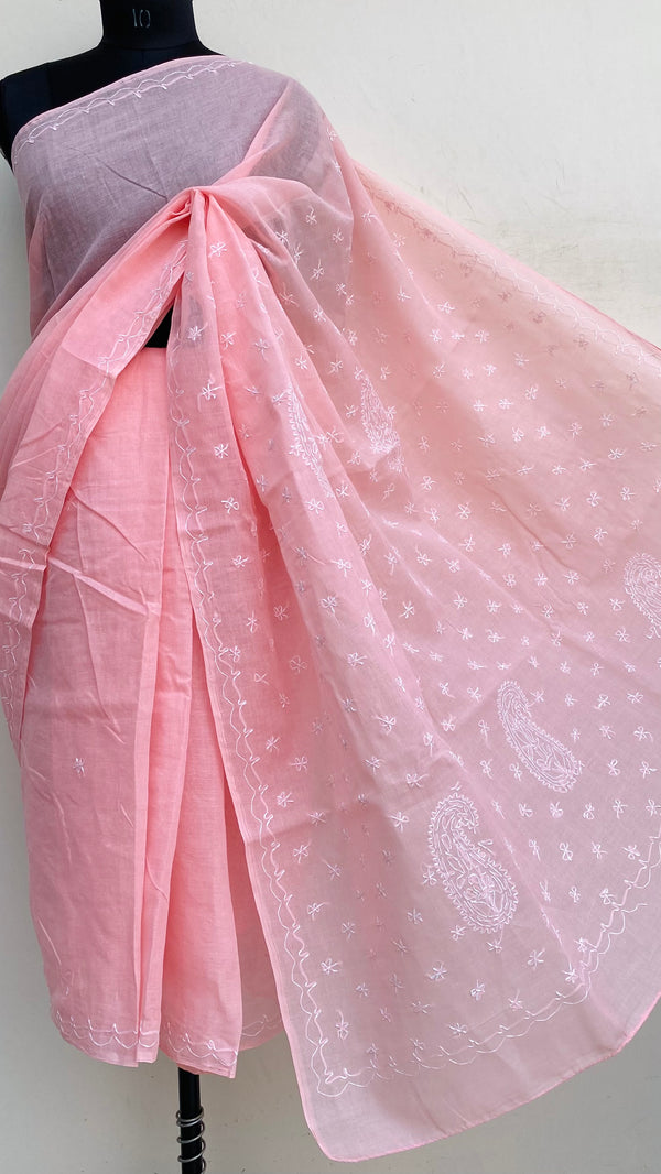 Lucknowi Chikankari Saree Pink Cotton