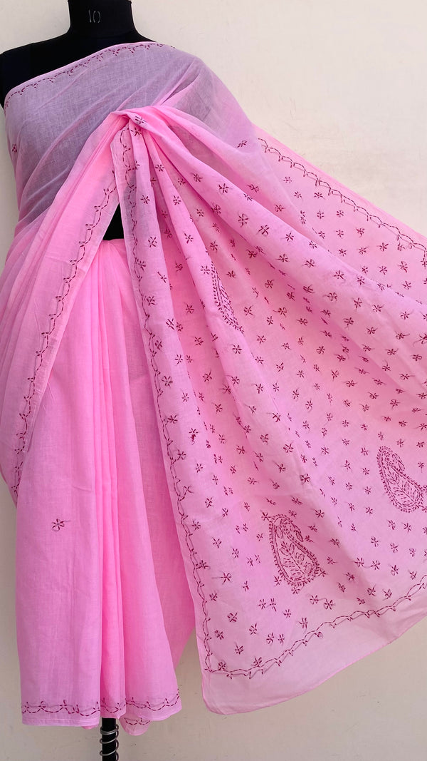 Lucknowi Chikankari Saree Pink Cotton