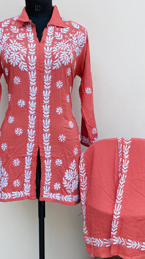 Lucknowi Chikankari Co-ord Set Copper Muslin Cotton