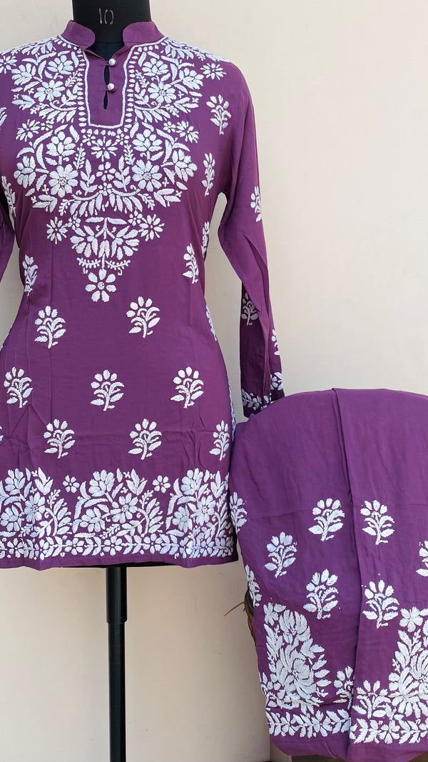 Lucknowi Chikankari Co-ord Set Purple Muslin Cotton