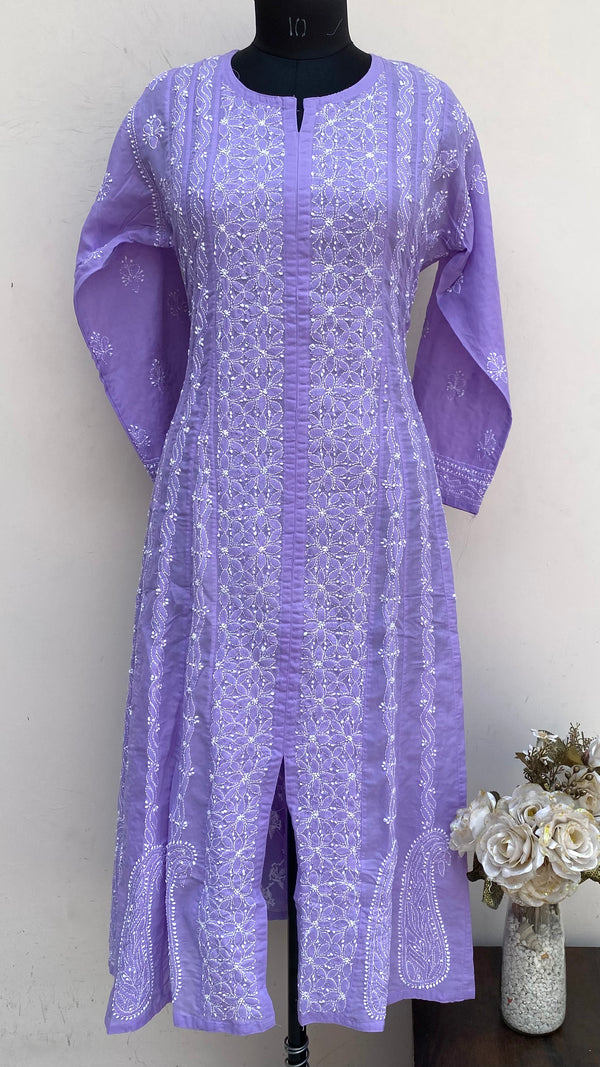 Lucknowi Chikankari Anarkali Kurti Purple Cotton