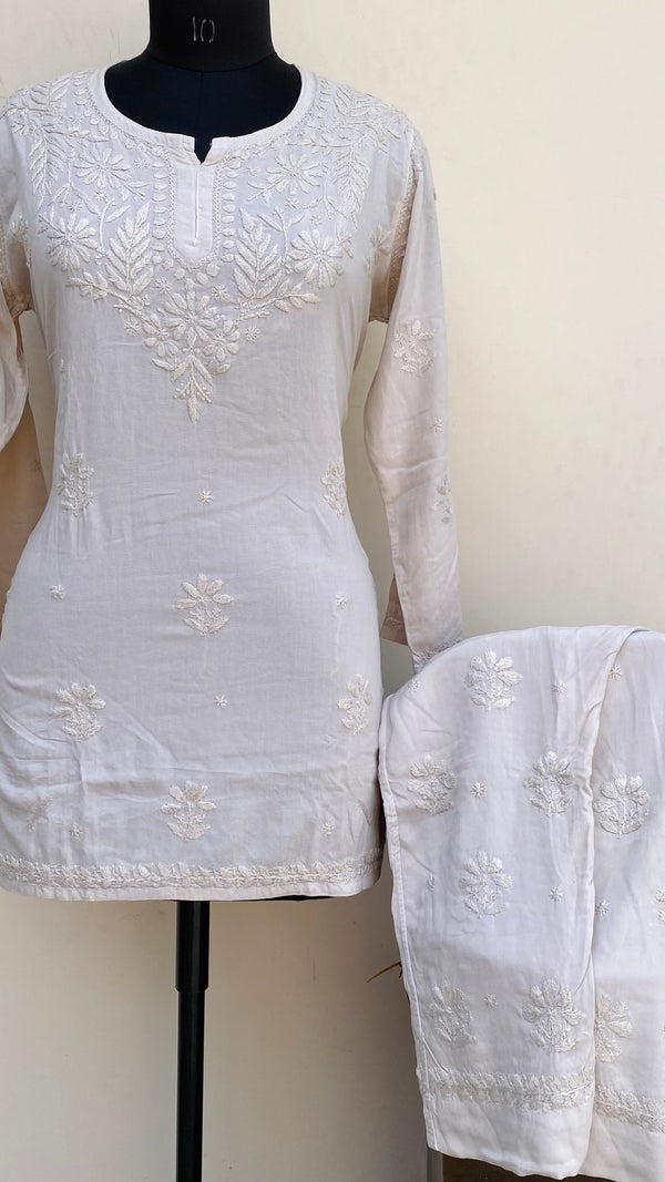 Lucknowi Chikankari Co-ord Set Skin Colour Modal Cotton With Self Work