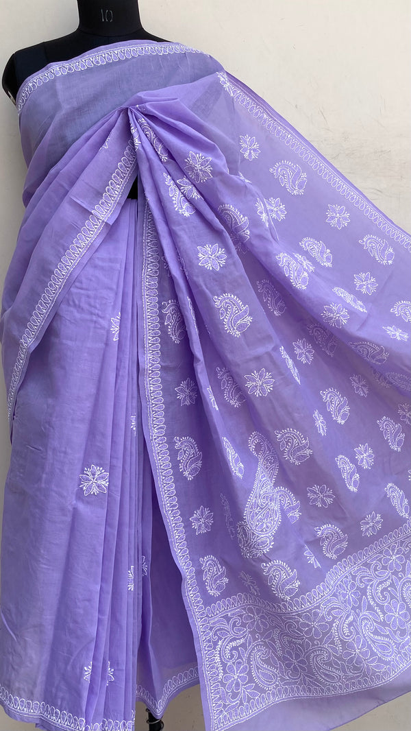 Lucknowi Chikankari Saree Purple Cotton