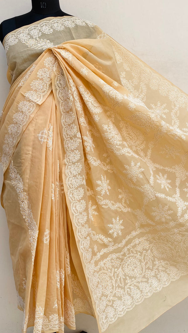 Lucknowi Chikankari Saree Beige Cotton