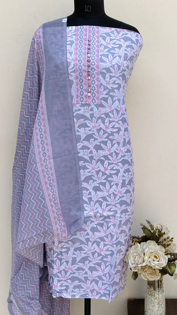 Designer Embroidered Suit Length 3 Piece Gray Mal Cotton