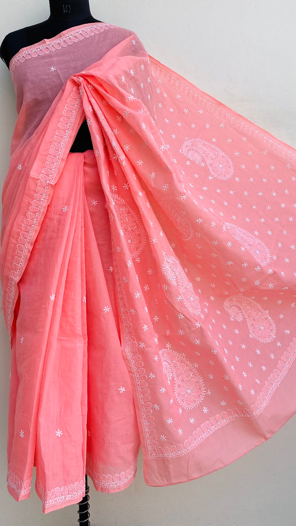 Lucknowi Chikankari Saree Pink Cotton