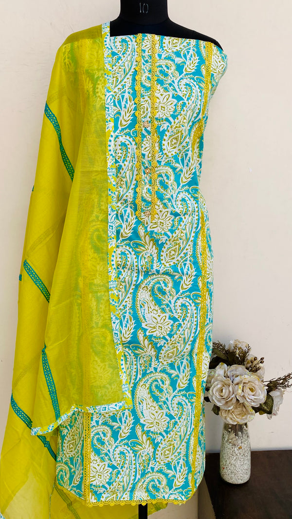 Designer Embroidered Suit Length 3 Piece Sea Green Mal Cotton