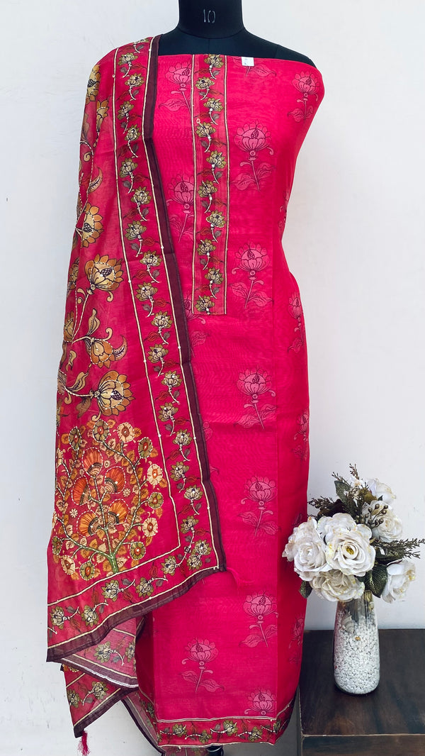 Designer Embroidered Suit Length 3 Piece Pink Linen
