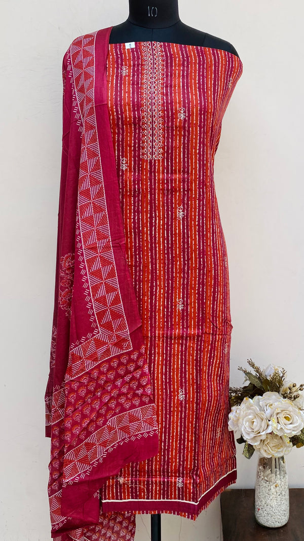 Designer Embroidered Suit Length 3 Piece Maroon Mal Cotton