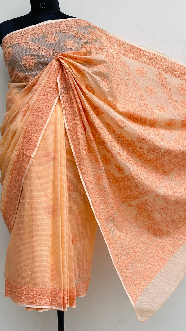 Lucknowi Chikankari Saree Peach Kota