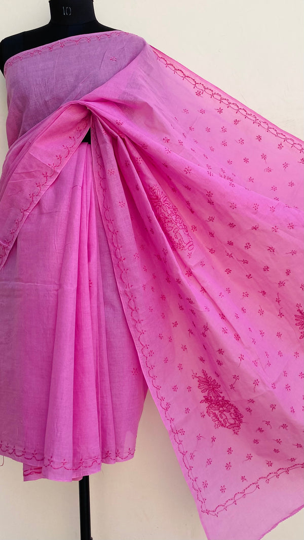 Lucknowi Chikankari Saree Pink Cotton