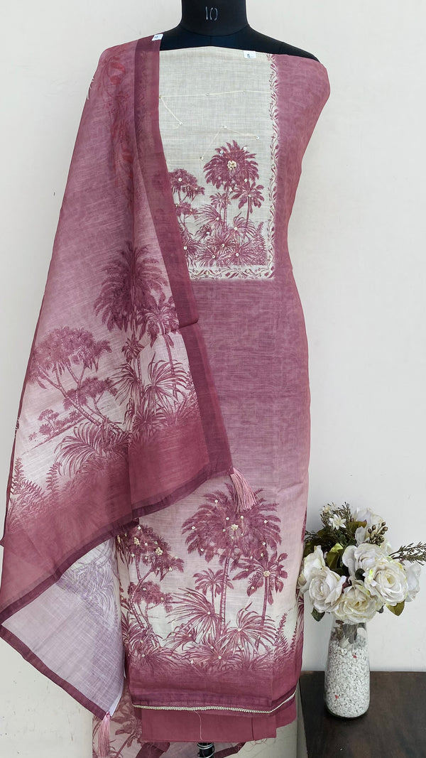 Designer Embroidered Suit Length 3 Piece Copper Linen With Sequence Work