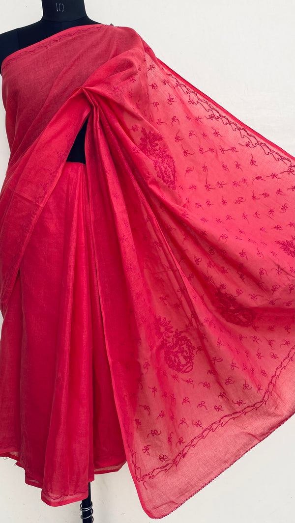 Lucknowi Chikankari Saree Gajri Cotton