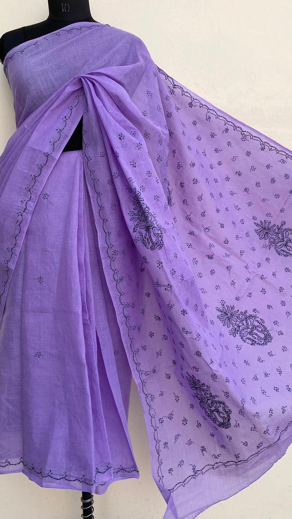 Lucknowi Chikankari Saree Purple Cotton