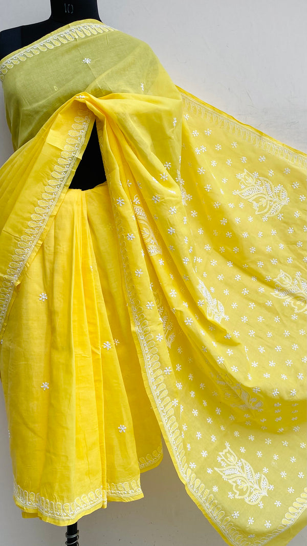 Lucknowi Chikankari Saree Yellow Cotton