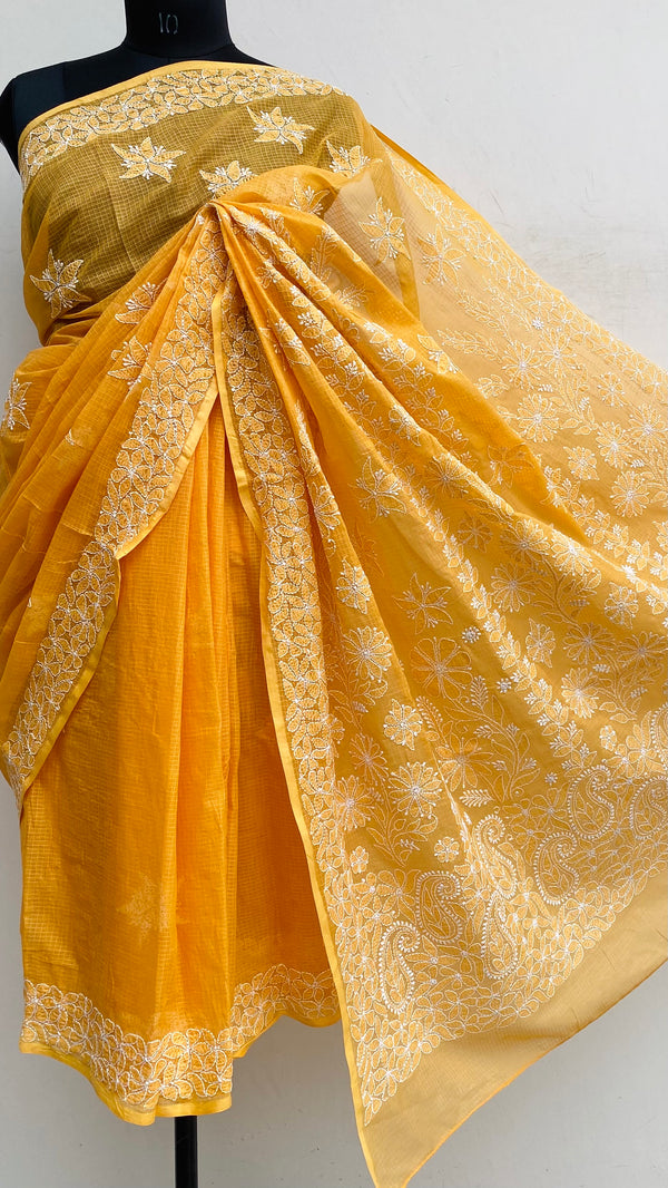 Lucknowi Chikankari Saree Mustard Kota