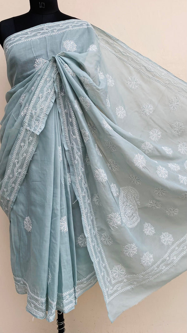 Lucknowi Chikankari Saree Gray Cotton