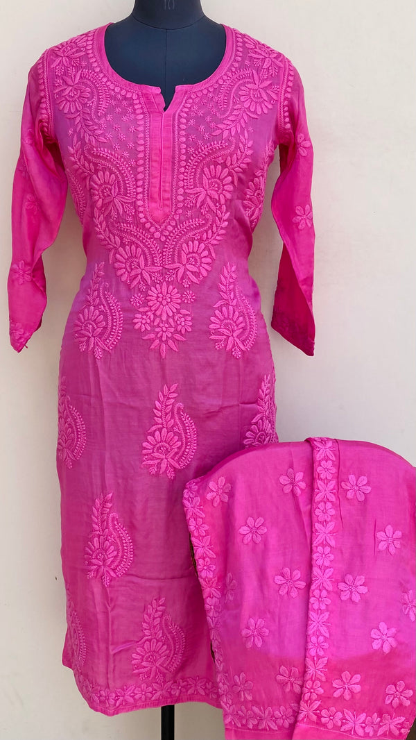 Lucknowi Chikankari Co-ord Set Pink Muslin Cotton With Self 3D Work