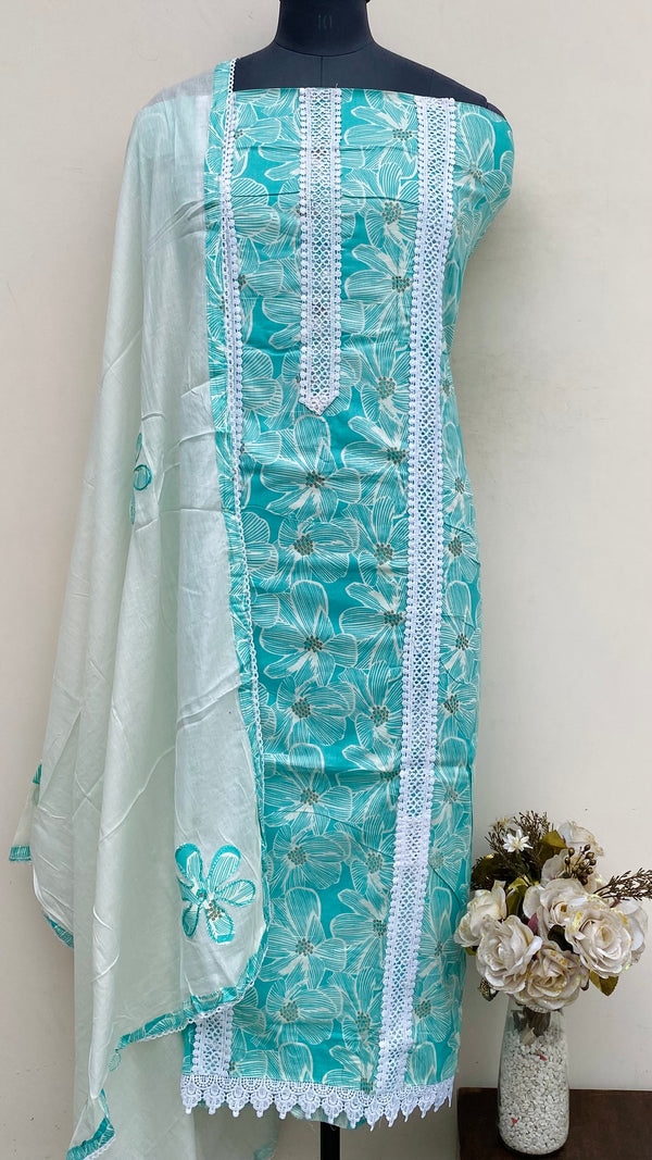 Designer Embroidered Suit Length 3 Piece Sea Green Mal Cotton