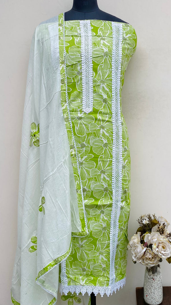 Designer Embroidered Suit Length 3 Piece Parrot Green Mal Cotton