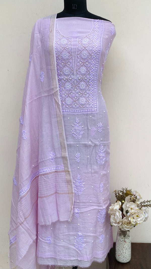 Lucknowi Chikankari Suit Length 2 Piece Purple Mal Chanderi With Pearl & Cutdana Work