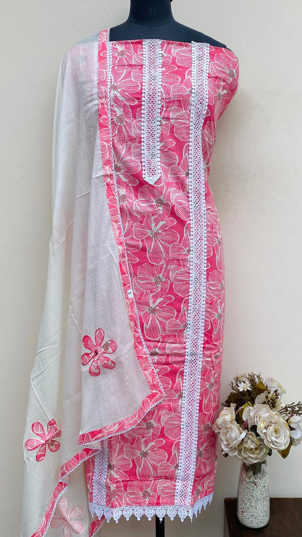 Designer Embroidered Suit Length 3 Piece Pink Mal Cotton