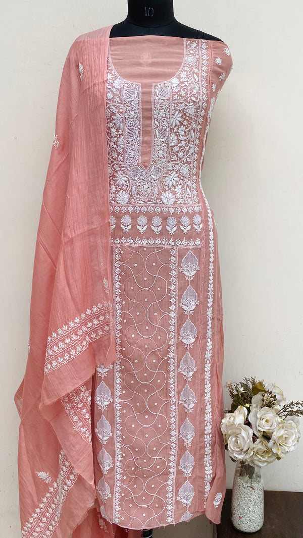 Lucknowi Chikankari Suit Length 2 Piece Copper Mal Chanderi With Cutdana ,Pearl & Sequence  Work