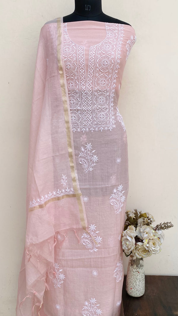 Lucknowi Chikankari Suit Length 2 Piece Pink Mal Chanderi With Cutdana Work